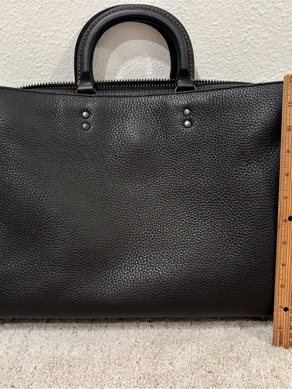 Coach Black Pebbled Leather Brief Tote with Logo Tag - Picture 3 of 9